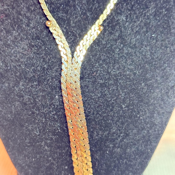 NOS/Vtg: Sellers Sample 14K Gold Plated Tasseled Herringbone style Necklace - Picture 2 of 8